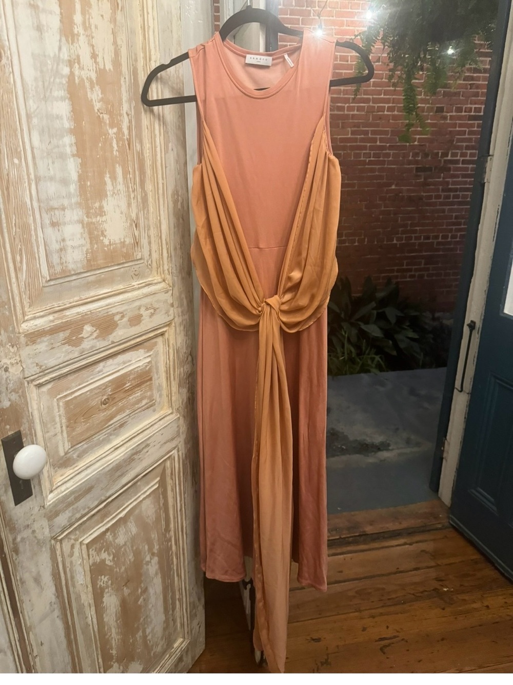 Sandro Peach and Apricot Draped Tie-Front Maxi Dress